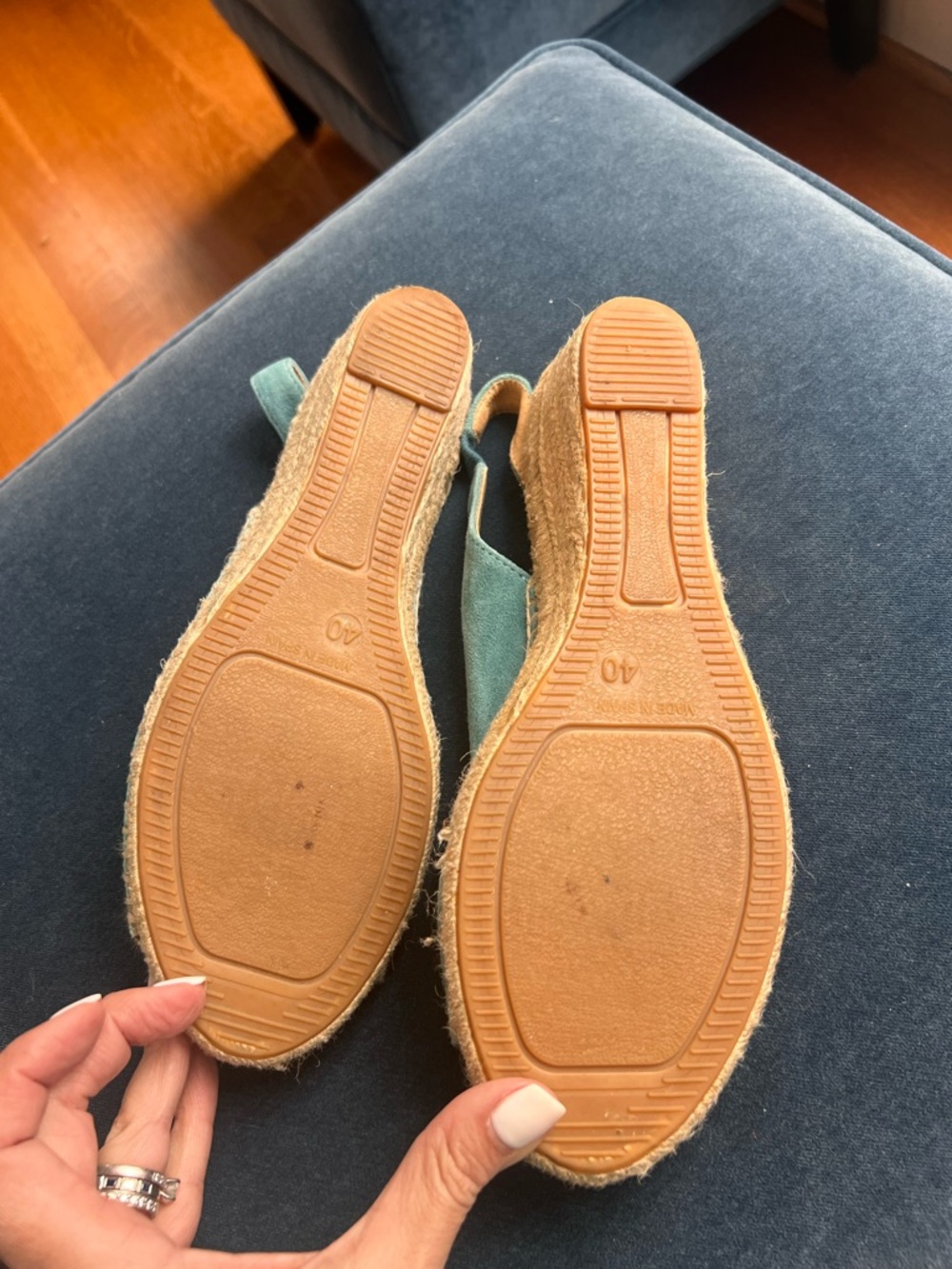 NWOT Carmen Saiz Teal Suede Espadrille Slingback - Picture 5 of 8